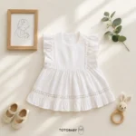 پیراهن دخترانه پریمیوم گیپور‌دوزی رنگ سفید برند Totobaby