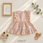 پیراهن دخترانه پریمیوم گیپور‌دوزی رنگ گلبهی برند Totobaby