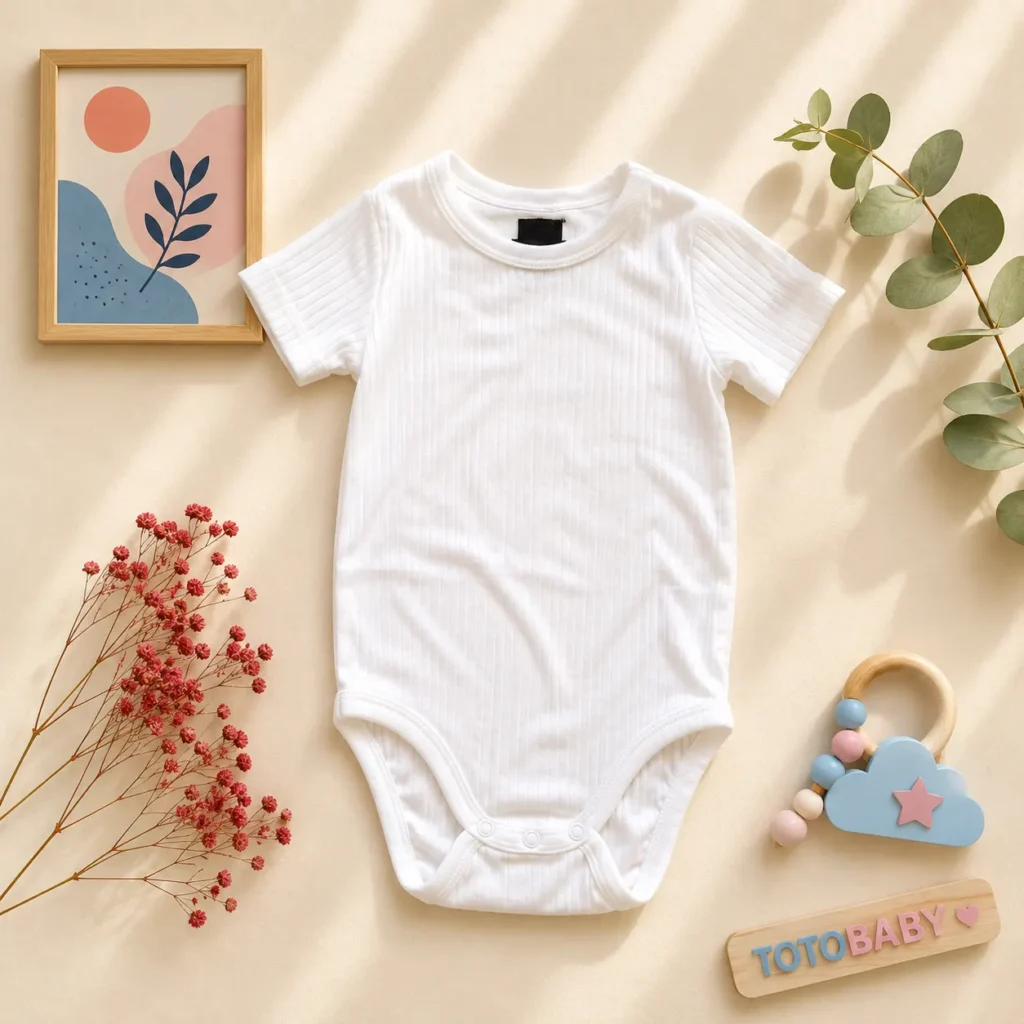 بادی آستین کوتاه وارداتی کبریتی ساده رنگ سفید برند H&M