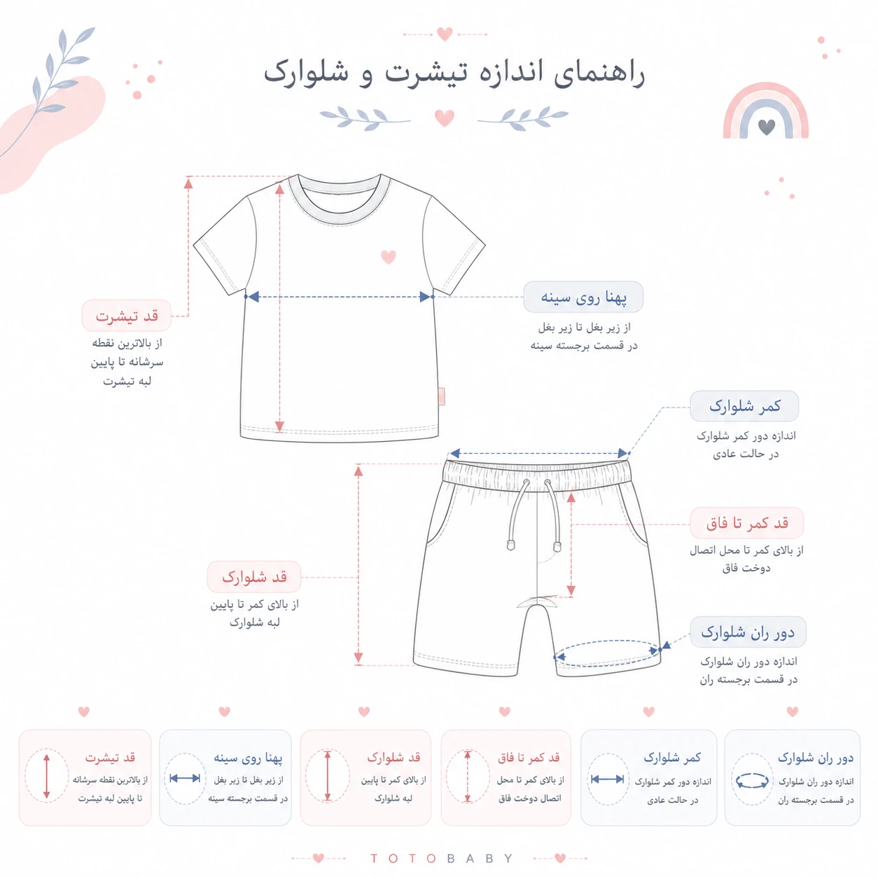 راهنمای اندازه تیشرت و شلوارک