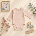 بادی آستین بلند وارداتی ساده رنگ هلویی برند H&M