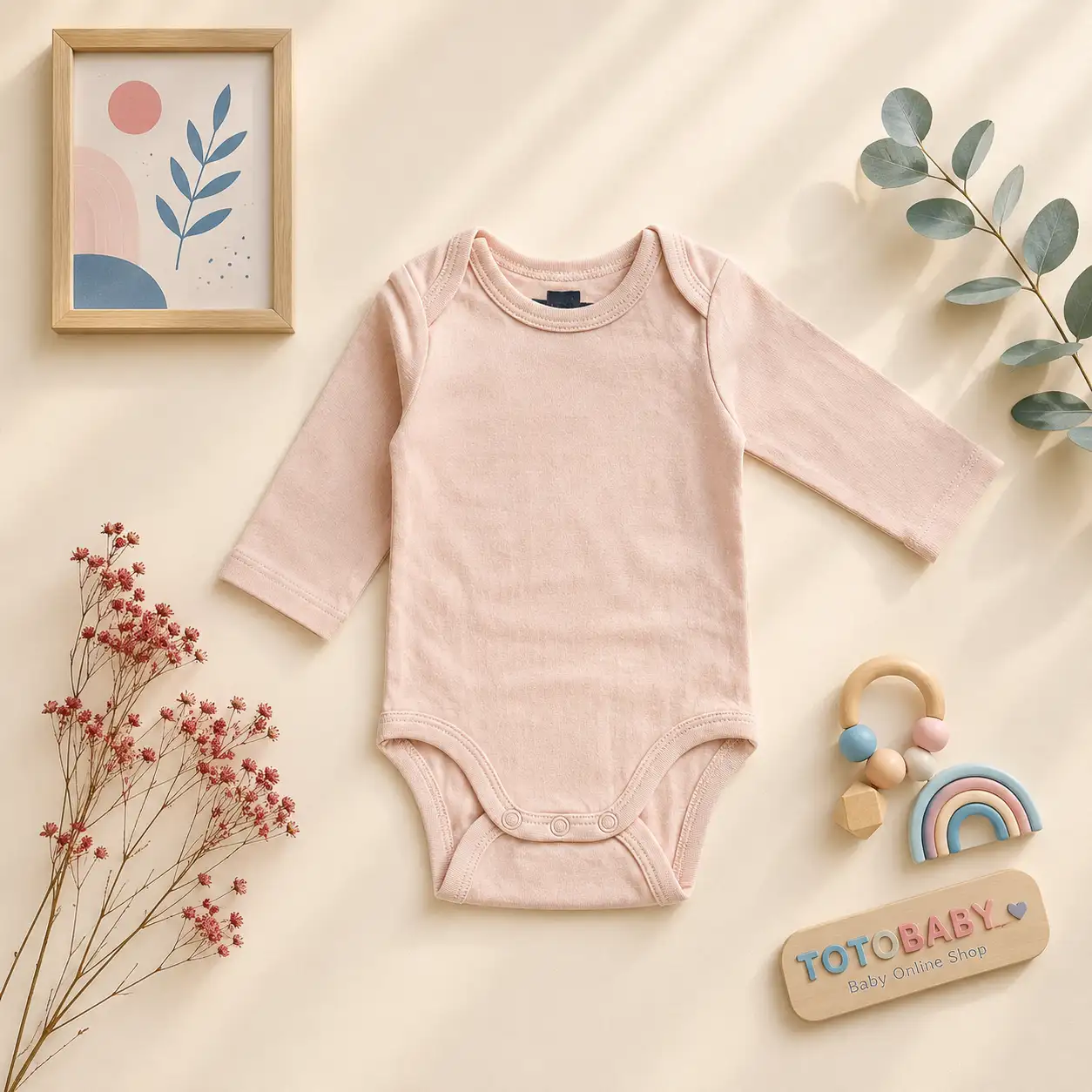 بادی آستین بلند وارداتی ساده رنگ هلویی برند H&M بادی آستین بلند وارداتی ساده رنگ هلویی برند H&M