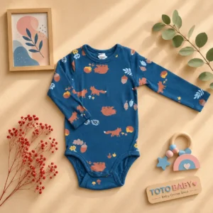 بادی آستین بلند وارداتی طرح جنگل رنگ سبز تیره برند H&M
