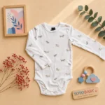 بادی آستین بلند وارداتی طرح هاپو رنگ سفید برند H&M