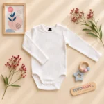 بادی آستین بلند وارداتی کبریتی ساده رنگ سفید برند H&M