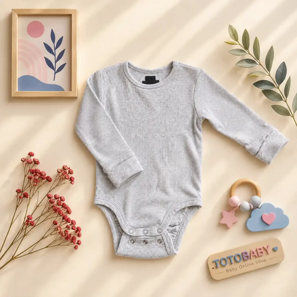 بادی آستین بلند وارداتی کبریتی ساده رنگ طوسی برند H&M