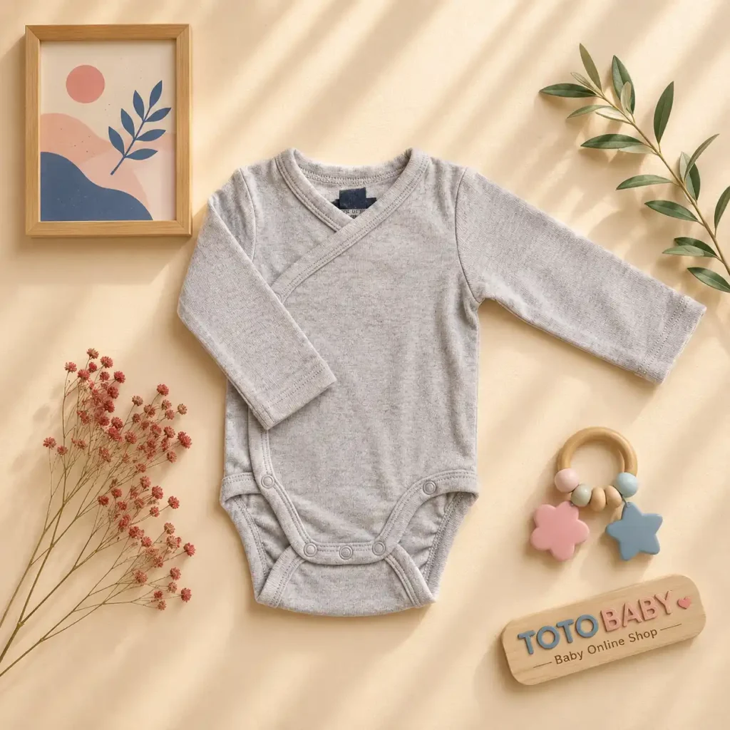 بادی آستین بلند وارداتی یقه هفت ساده رنگ خاکی برند H&M