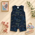 رامپر رکابی وارداتی طرح دایناسور رنگ مشکی برند PL Baby