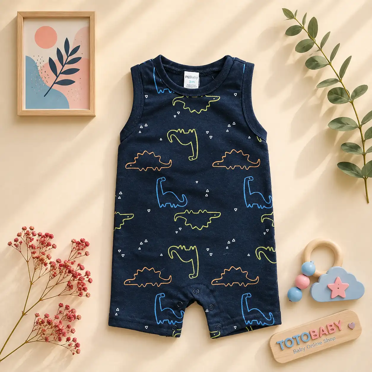 رامپر رکابی وارداتی طرح دایناسور رنگ مشکی برند PL Baby رامپر رکابی وارداتی طرح دایناسور رنگ مشکی برند PL Baby