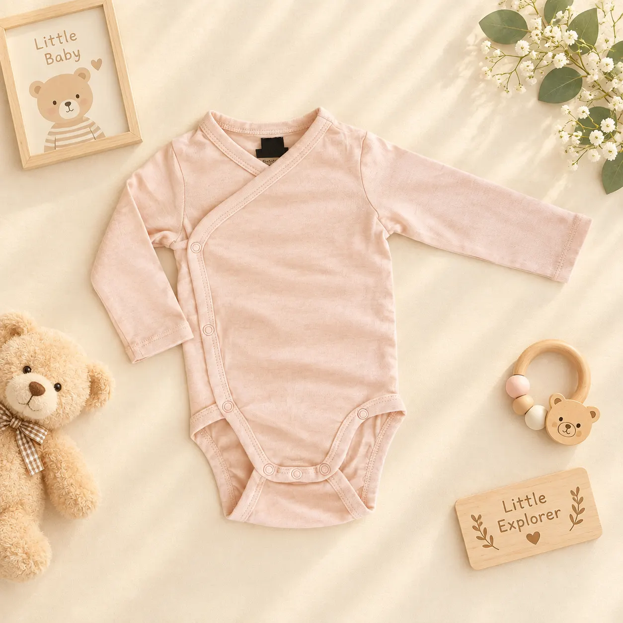 بادی آستین بلند نوزادی وارداتی یقه هفت ساده رنگ صورتی روشن برند H&M بادی آستین بلند نوزادی وارداتی یقه هفت ساده رنگ صورتی روشن برند H&M