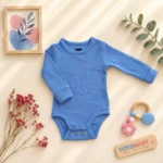 بادی نوزادی آستین بلند وارداتی کبریتی ساده رنگ آبی برند H&M