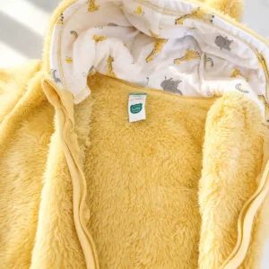 خرید سرهمی زمستانی نوزادی وارداتی جوراب دار و کلاه دار موهر ساده رنگ زرد برند ackermans baby